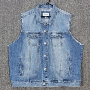 Goodfellow & Co Denim Vest Mens XXL Blue Sleeveless Trucker Jacket Flap Pockets